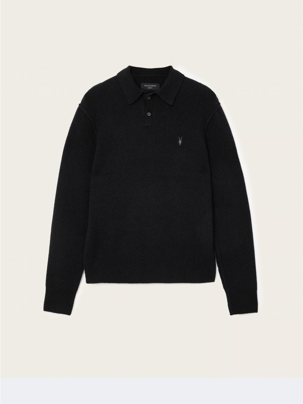 All Saints Men’s Black Long-Sleeve Statten Polo Sweater